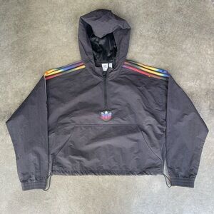 RARE VINTAGE MODERN RAINBOW REFLECTIVE ADIDAS CROPPED NYLON WINDBREAKER HOODIE